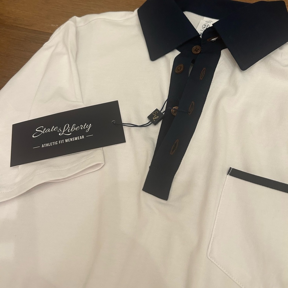 NWT State & Liberty Felix Polo size L white/navy